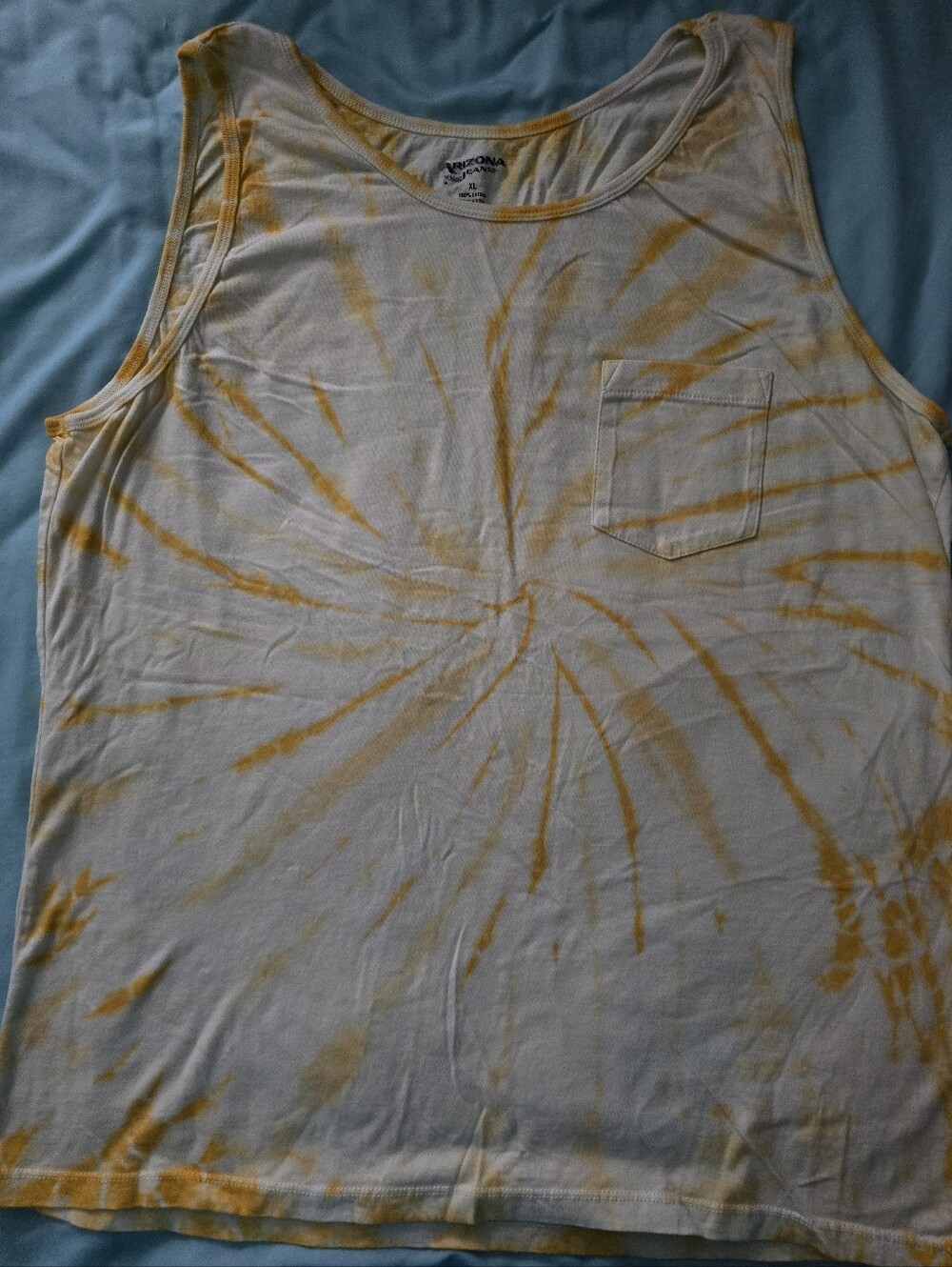Arizona Jean Company White and Yellow Spiral Tie-Dye Men's Tank